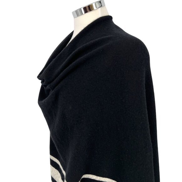 Charter Club Luxury Cashmere Black Poncho With Gray Stripes One Size - Picture 3 of 10